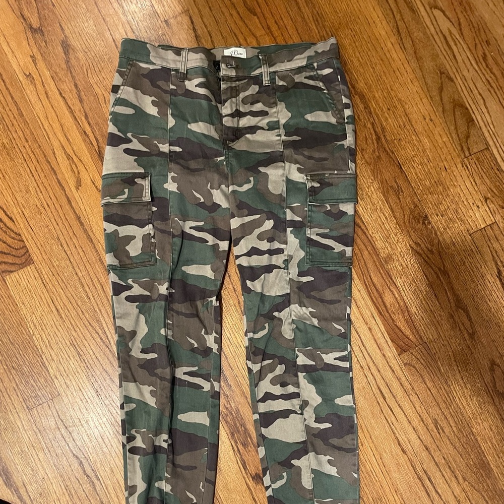 J. Crew Womens Camo Army Green Brown Straight Leg High Rise Crop Pants size 30